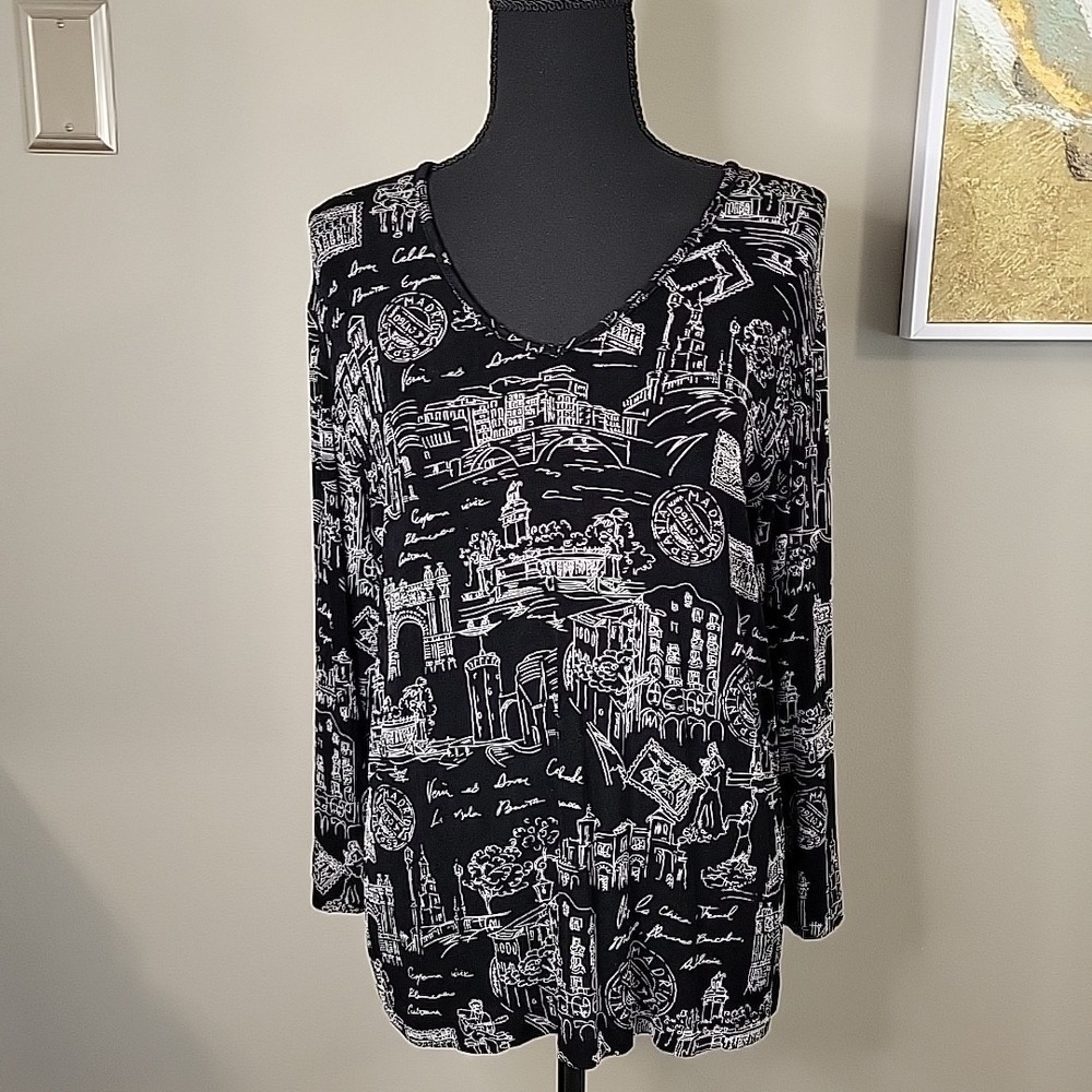 Chico's Travelers Spain Tourist Shirt Madrid Flamenco Size 2